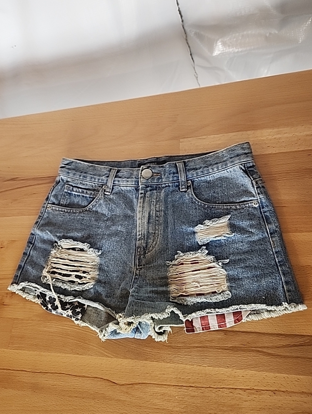 Forever 21 USA Flag Distressed Denim Shorts 27 Americana Festival Y2K Western